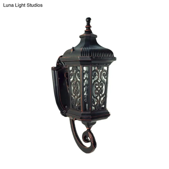 Metal Black Wall Mount Lantern For Courtyard - Single Head Lodge Lamp Fixture Up/Down Lighting