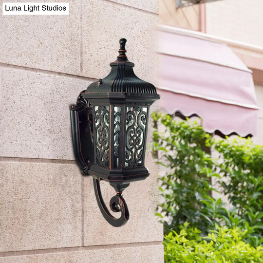 Metal Black Wall Mount Lantern For Courtyard - Single Head Lodge Lamp Fixture Up/Down Lighting