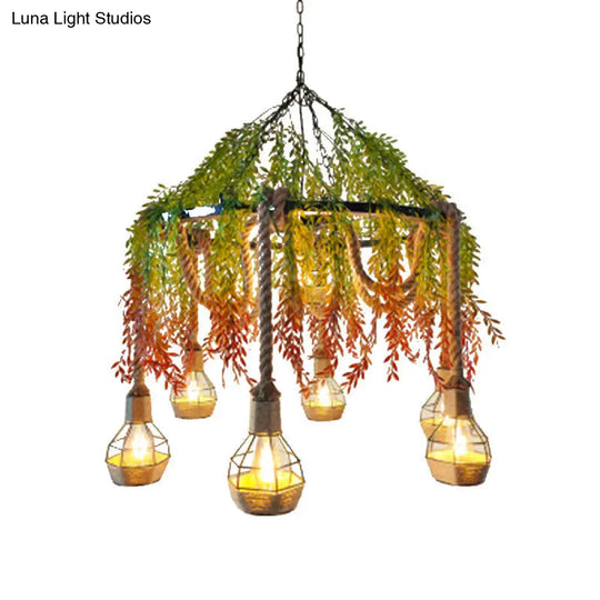 Modern Industrial Hanging Metal Chandelier For Restaurants - Artificial Botanic Led Light Fixture