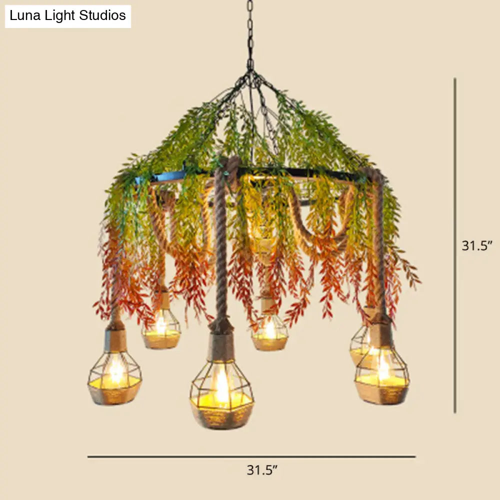 Modern Industrial Hanging Metal Chandelier For Restaurants - Artificial Botanic Led Light Fixture