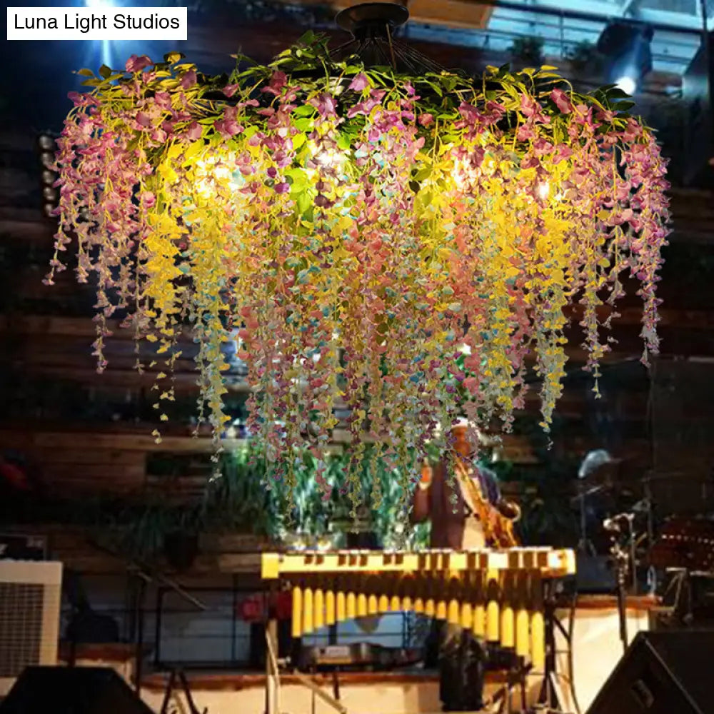 Modern Industrial Hanging Metal Chandelier For Restaurants - Artificial Botanic Led Light Fixture