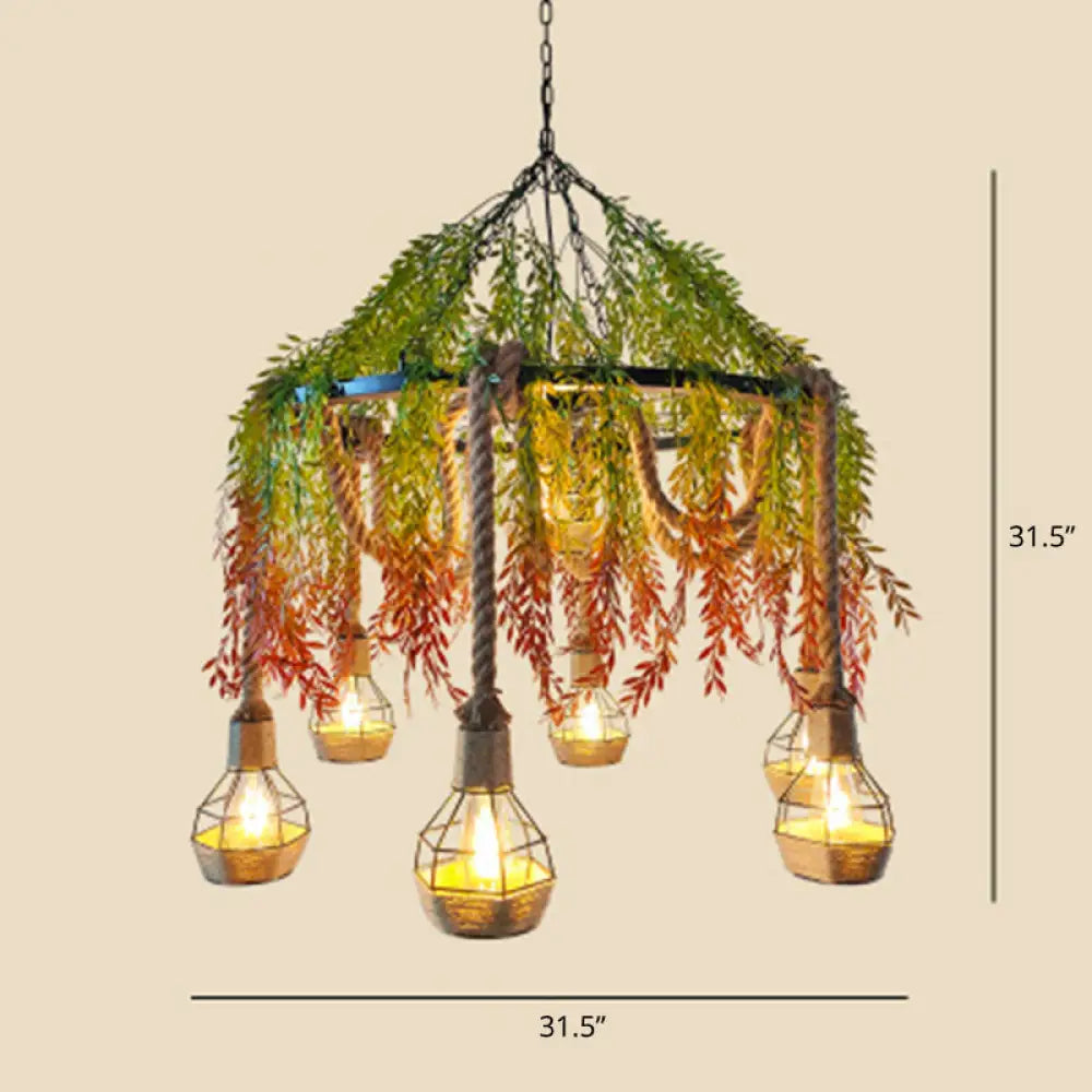 Metal Botanic Hanging Chandelier For Industrial Restaurant Lighting Green-Red