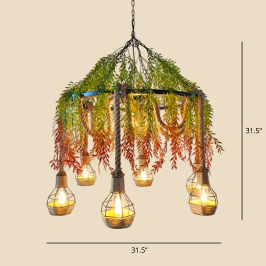 Metal Botanic Hanging Chandelier For Industrial Restaurant Lighting Green-Red