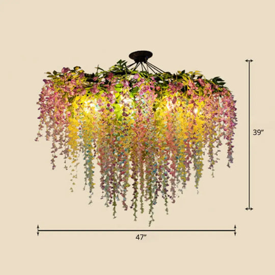 Metal Botanic Hanging Chandelier For Industrial Restaurant Lighting Pink-Yellow