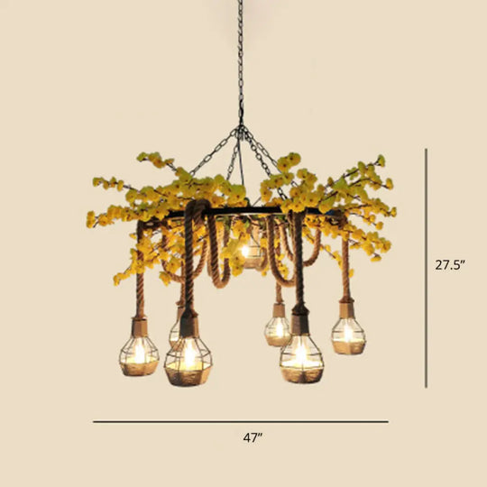 Metal Botanic Hanging Chandelier For Industrial Restaurant Lighting Yellow