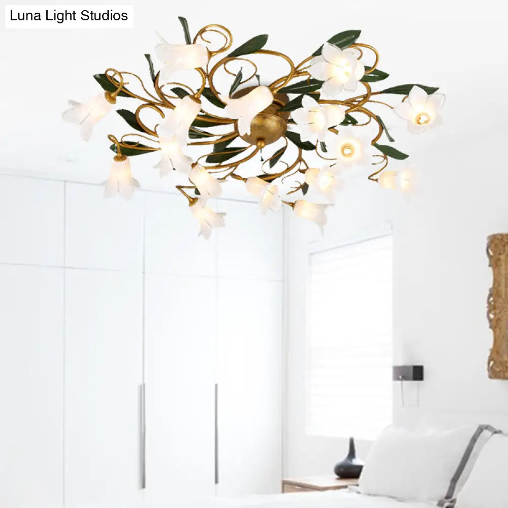 Metal Brass Ceiling Flush Lily/Tulip Led Semi Mount Lighting - 16-Head American Garden Style For