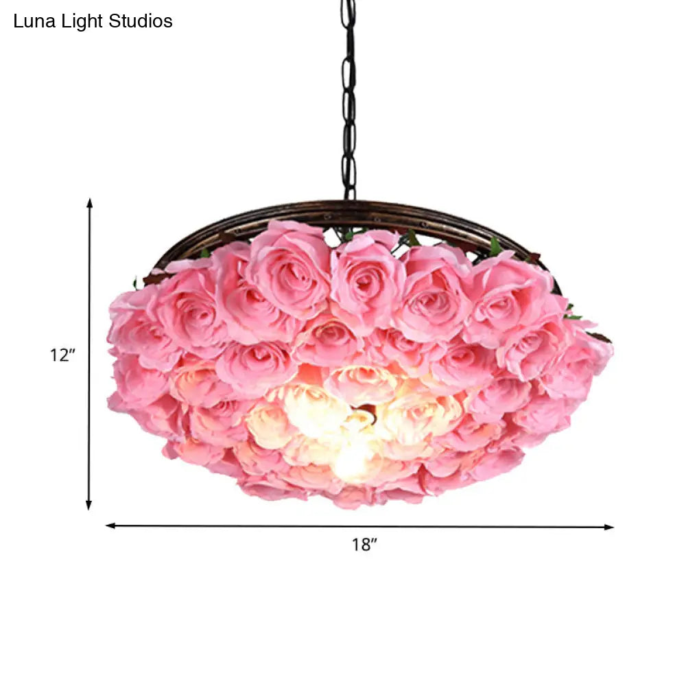 Industrial Metal Brass Ceiling Lamp With Rose Decoration - 1 Head Led Pendant Light Fixture Sizes: