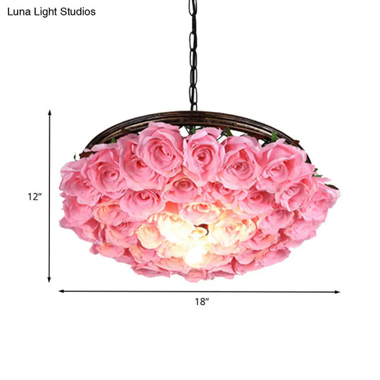 Industrial Metal Brass Ceiling Lamp With Rose Decoration - 1 Head Led Pendant Light Fixture Sizes: