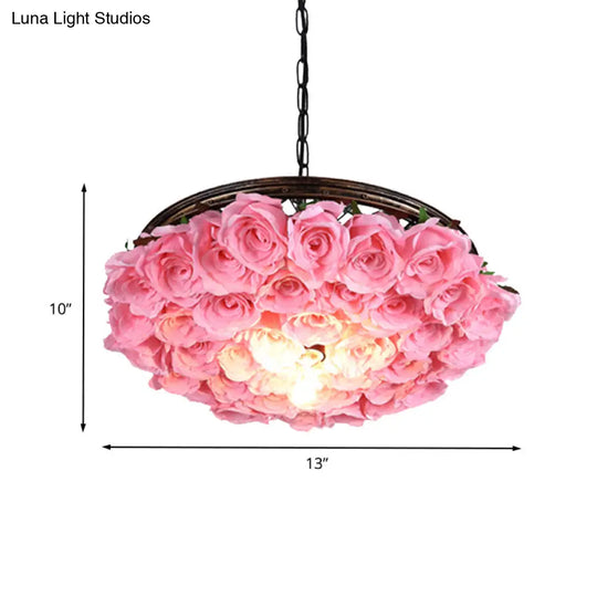 Metal Brass Ceiling Lamp - Round Industrial Led Pendant Light Fixture With Rose Decoration 13’