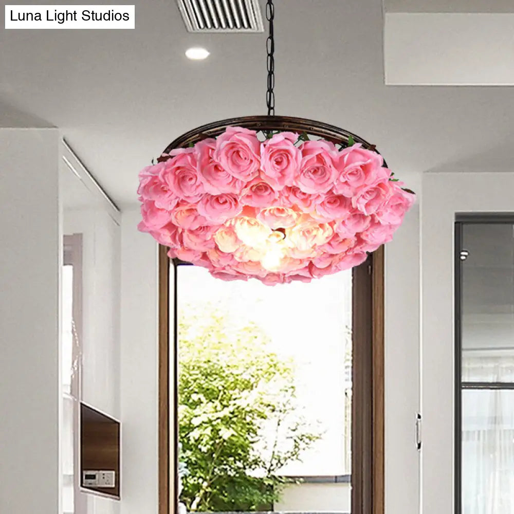 Industrial Metal Brass Ceiling Lamp With Rose Decoration - 1 Head Led Pendant Light Fixture Sizes: