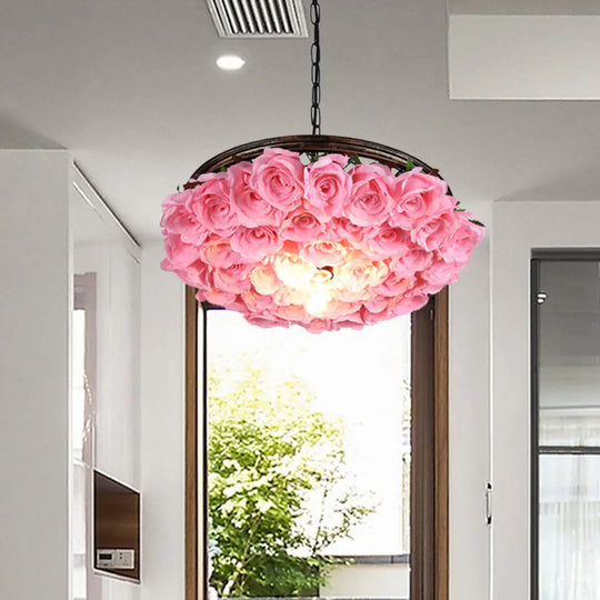 Metal Brass Ceiling Lamp - Round Industrial Led Pendant Light Fixture With Rose Decoration 13’