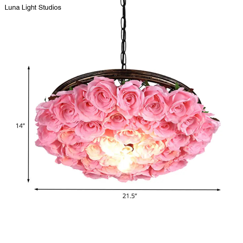 Industrial Metal Brass Ceiling Lamp With Rose Decoration - 1 Head Led Pendant Light Fixture Sizes: