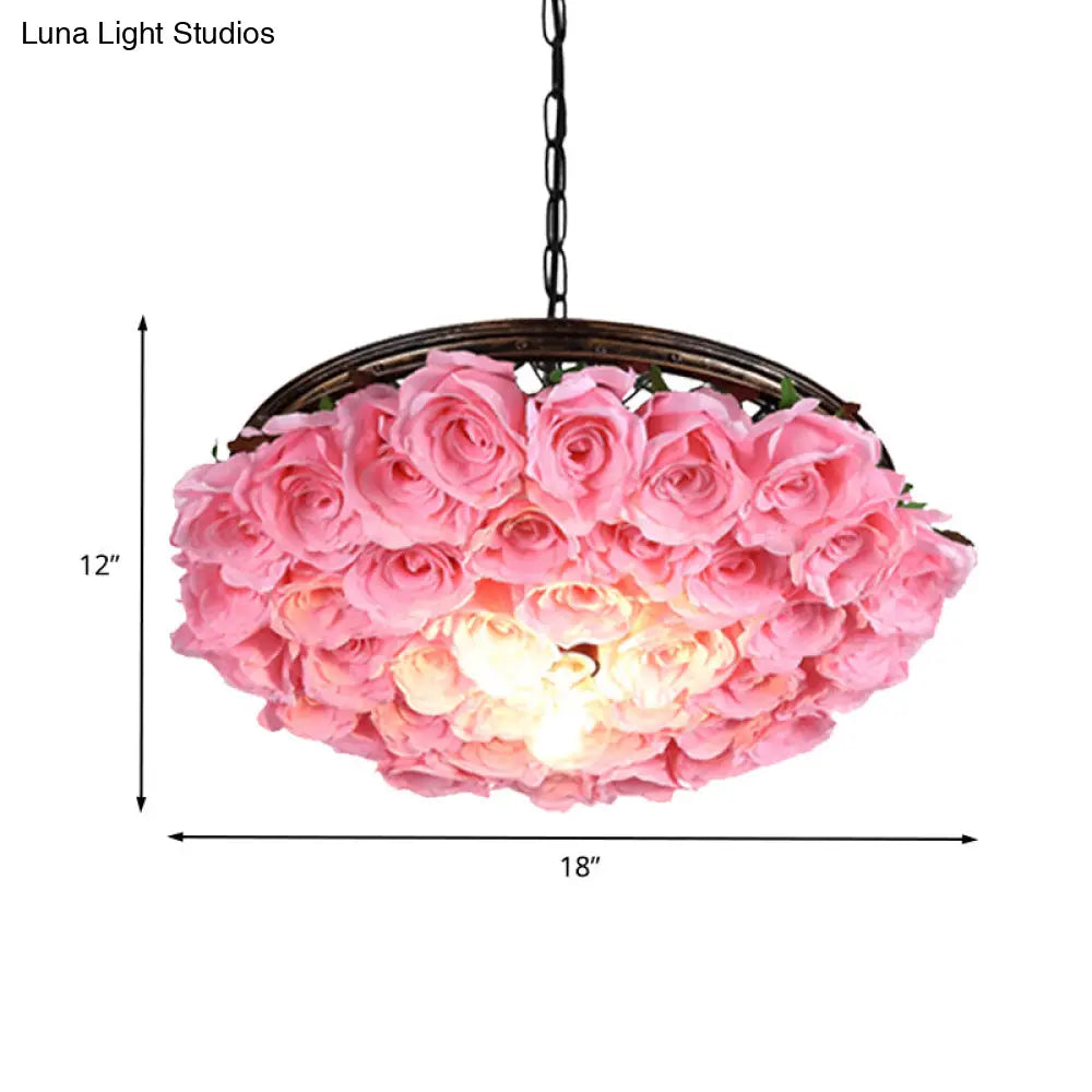 Metal Brass Ceiling Lamp - Round Industrial Led Pendant Light Fixture With Rose Decoration 13’