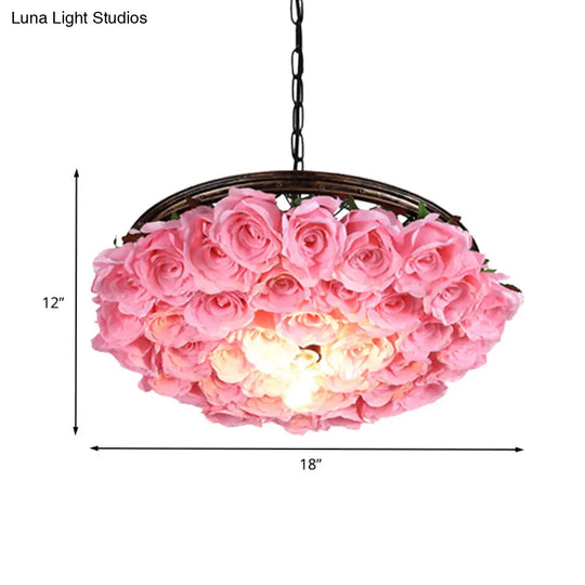 Metal Brass Ceiling Lamp - Round Industrial Led Pendant Light Fixture With Rose Decoration 13’