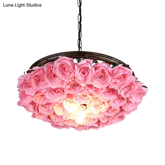 Industrial Metal Brass Ceiling Lamp With Rose Decoration - 1 Head Led Pendant Light Fixture Sizes: