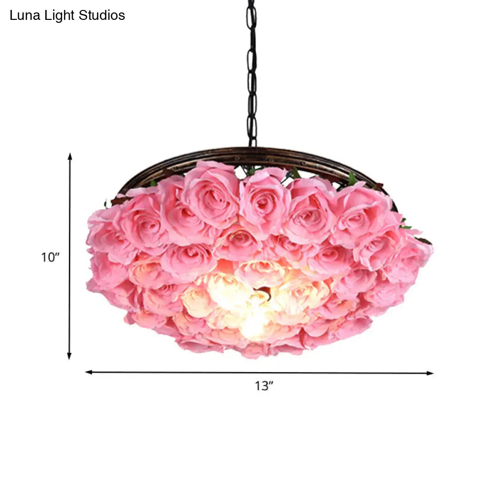 Industrial Metal Brass Ceiling Lamp With Rose Decoration - 1 Head Led Pendant Light Fixture Sizes: