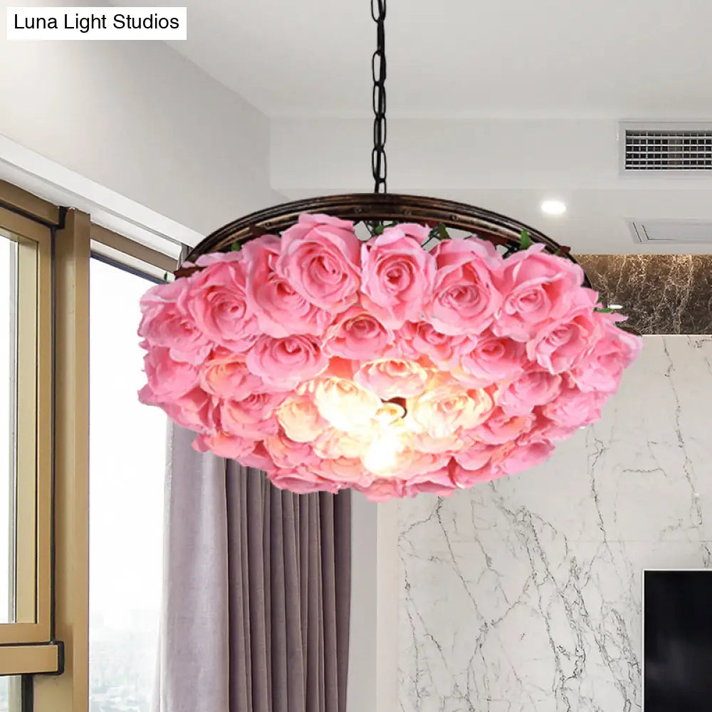 Metal Brass Ceiling Lamp - Round Industrial Led Pendant Light Fixture With Rose Decoration 13’