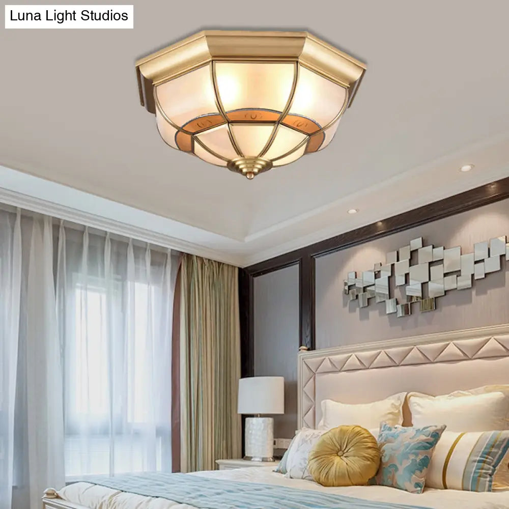 Metal Brass Flush Light Bowl Fixture: Antique Ceiling Mount For Living Room - 4/6 Bulbs