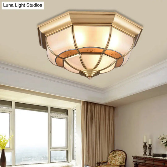 Metal Brass Flush Light Bowl Fixture: Antique Ceiling Mount For Living Room - 4/6 Bulbs 18/21.5