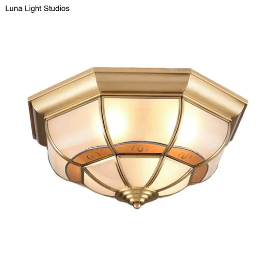 Metal Brass Flush Light Bowl Fixture: Antique Ceiling Mount For Living Room - 4/6 Bulbs