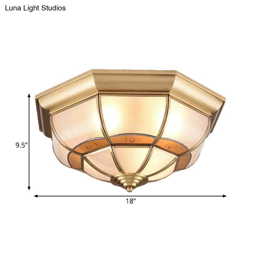 Metal Brass Flush Light Bowl Fixture: Antique Ceiling Mount For Living Room - 4/6 Bulbs 18/21.5