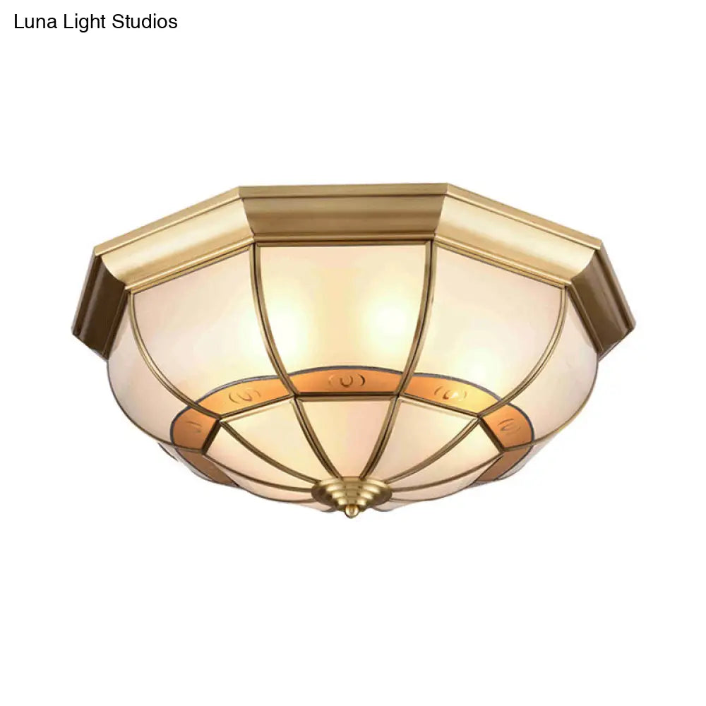 Metal Brass Flush Light Bowl Fixture: Antique Ceiling Mount For Living Room - 4/6 Bulbs 18/21.5