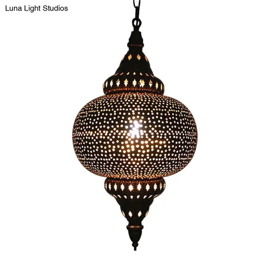 Metal Brass Hanging Lamp Arab Pendant Ceiling Light - Oval/Spot/Double Ring Pattern 1-Head