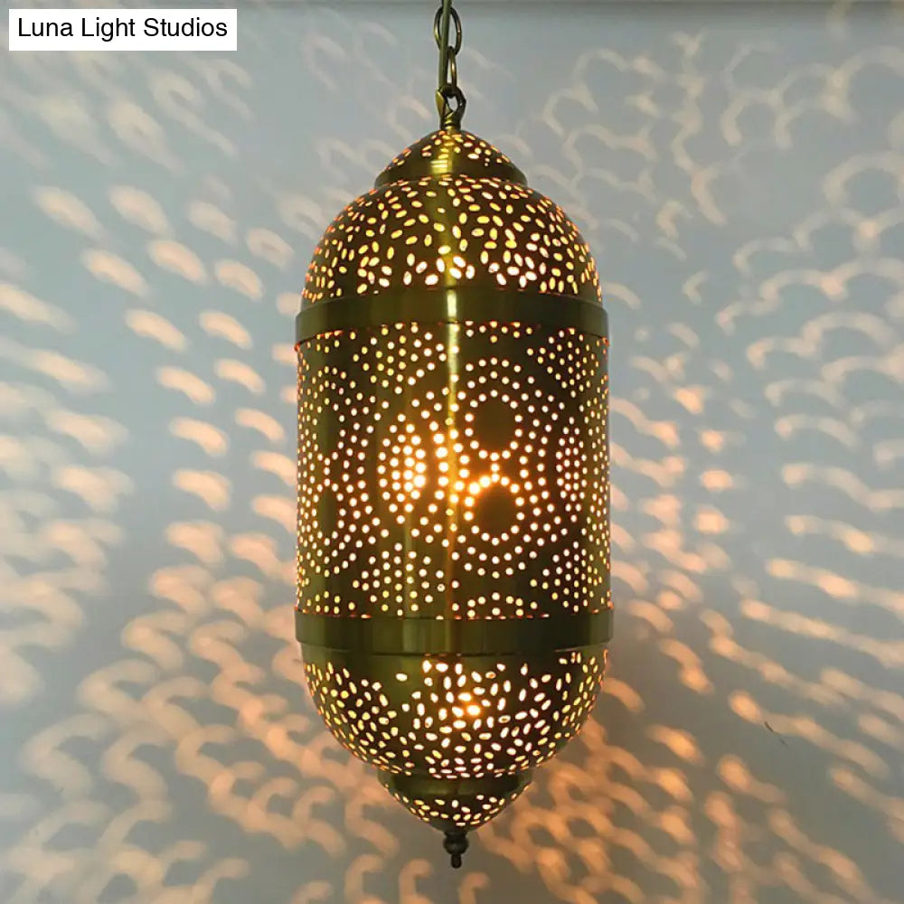 Metal Brass Hanging Lamp Arab Pendant Ceiling Light - Oval/Spot/Double Ring Pattern 1-Head