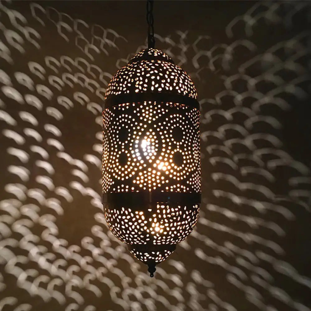 Metal Brass Hanging Lamp Arab Pendant Ceiling Light - Oval/Spot/Double Ring Pattern 1-Head