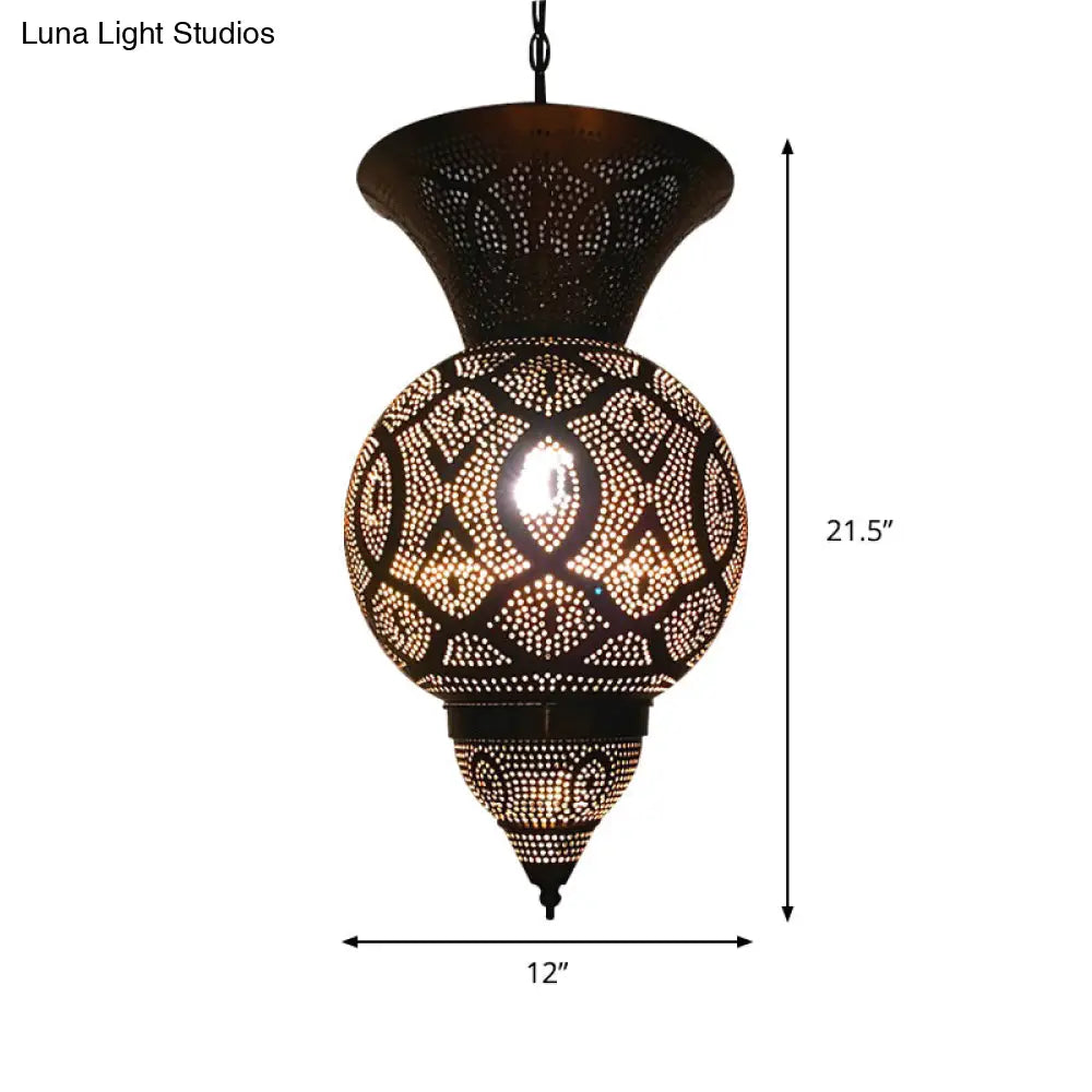 Metal Brass Hanging Lamp Arab Pendant Ceiling Light - Oval/Spot/Double Ring Pattern 1-Head