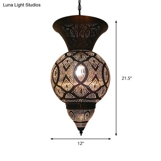 Metal Brass Hanging Lamp Arab Pendant Ceiling Light - Oval/Spot/Double Ring Pattern 1-Head