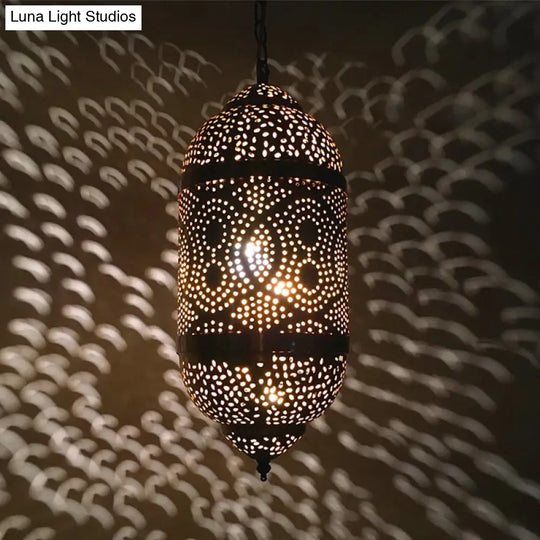 Metal Brass Hanging Lamp Arab Pendant Ceiling Light - Oval/Spot/Double Ring Pattern 1-Head