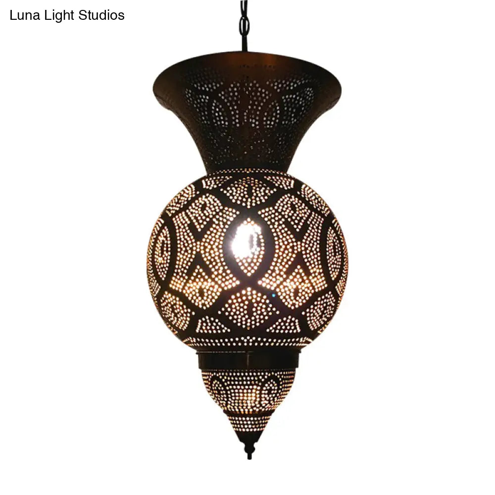 Metal Brass Hanging Lamp Arab Pendant Ceiling Light - Oval/Spot/Double Ring Pattern 1-Head