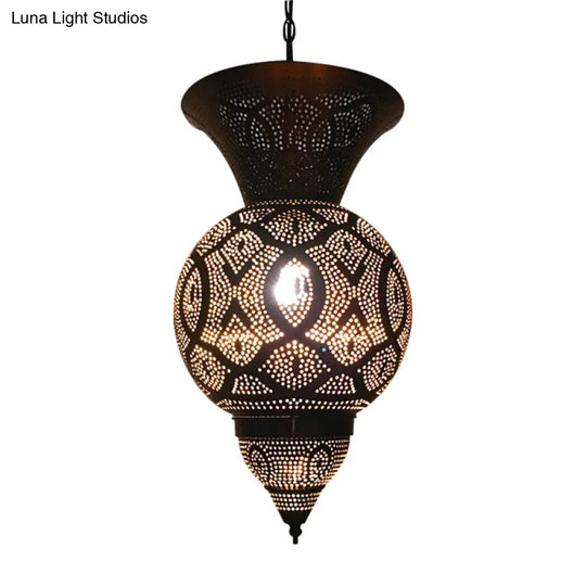 Metal Brass Hanging Lamp Arab Pendant Ceiling Light - Oval/Spot/Double Ring Pattern 1-Head