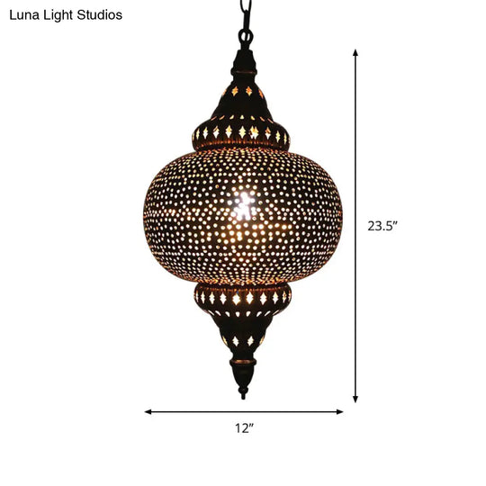 Metal Brass Hanging Lamp Arab Pendant Ceiling Light - Oval/Spot/Double Ring Pattern 1-Head