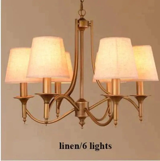 Metal Bronze Chandelier 6/8 Heads For Living Room 6 Heads Linen Ceiling Light