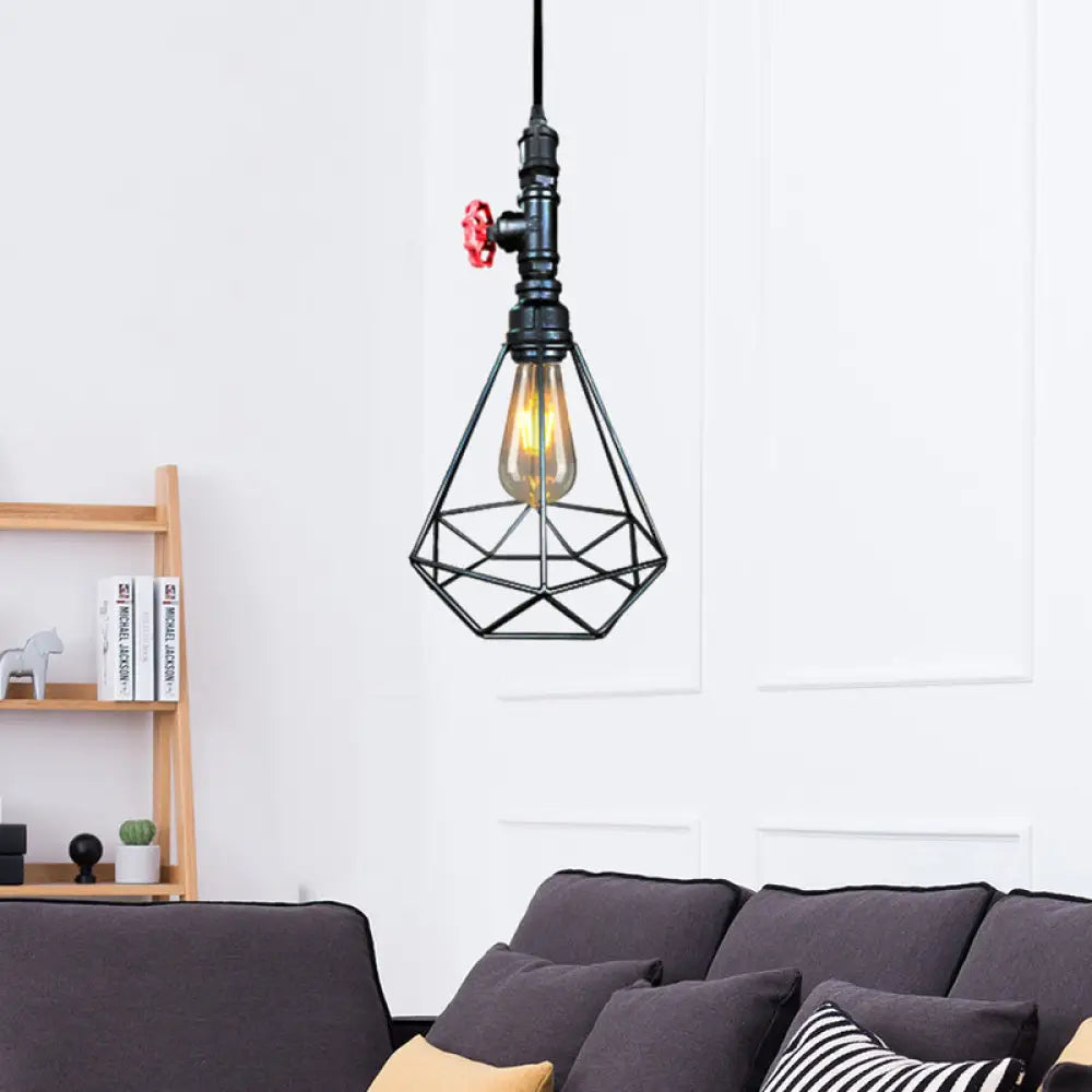 Metal Cage Pendant Light In Black/Copper/Gold For Living Room Black