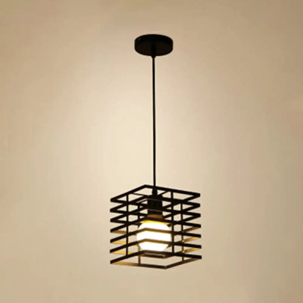 Metal Cage Pendant Light Retro Style Black/White Hanging Lamp For Restaurant Ceiling Black