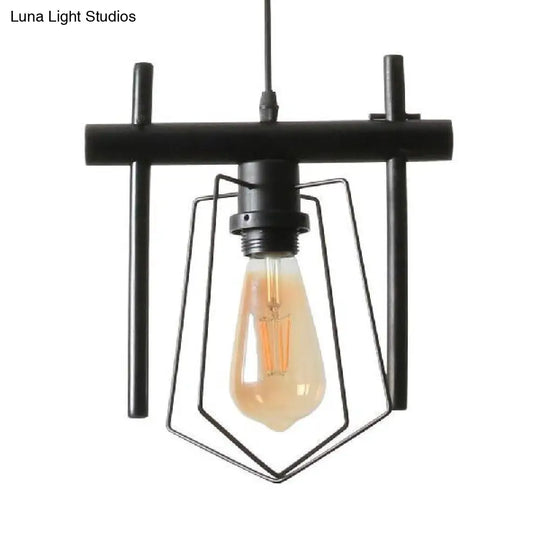 Metal Caged Pendant Lighting - Farmhouse Style Hanging Lamp 1 Light Black (1/3-Pack) / B