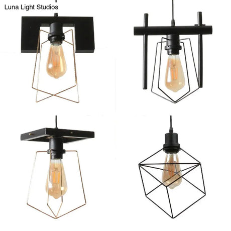 Metal Caged Pendant Lighting - Farmhouse Style 1 Light Black