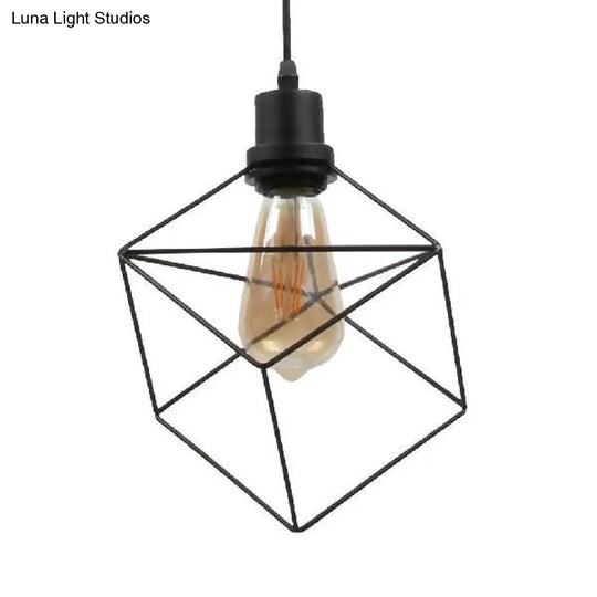 Metal Caged Pendant Lighting - Farmhouse Style Hanging Lamp 1 Light Black (1/3-Pack) / D