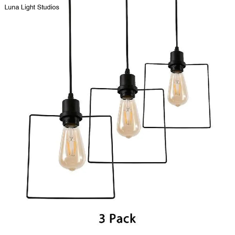 Metal Caged Pendant Lighting - Farmhouse Style Hanging Lamp 1 Light Black (1/3-Pack) / E 3