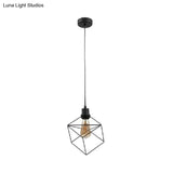 Metal Caged Pendant Lighting - Farmhouse Style 1 Light Black