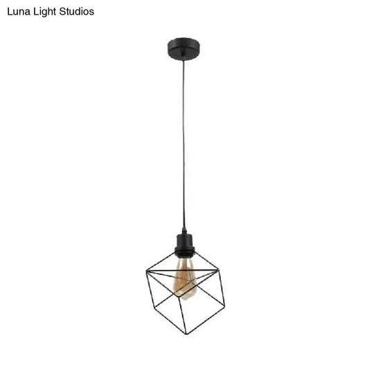 Metal Caged Pendant Lighting - Farmhouse Style Hanging Lamp 1 Light Black (1/3-Pack)
