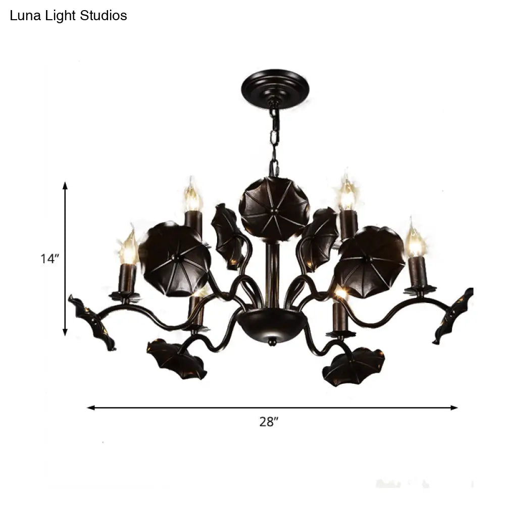 Metal Candle Chandelier Country 6-Light Pendant In Rust For Living Room