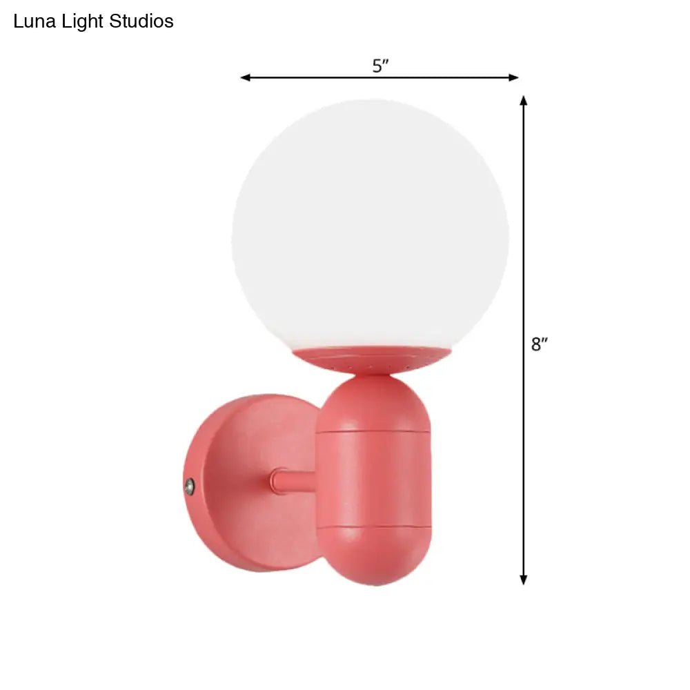 Metal Capsule Sconce Light With Globe Shade - Macaron Style Wall Lamp