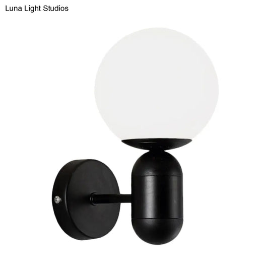 Metal Capsule Sconce Light With Globe Shade - Macaron Style Wall Lamp