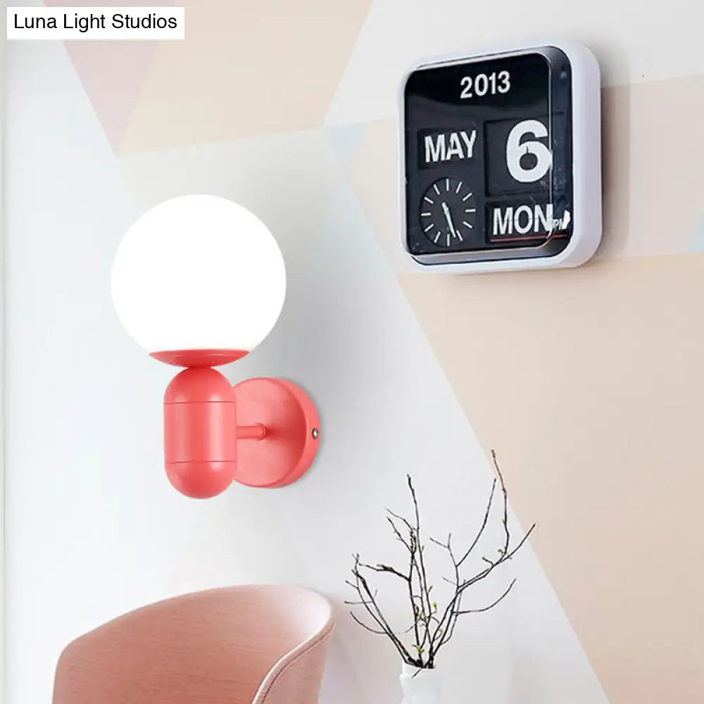 Metal Capsule Sconce Light With Globe Shade - Macaron Style Wall Lamp