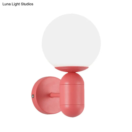 Metal Capsule Sconce Light With Globe Shade - Macaron Style Wall Lamp