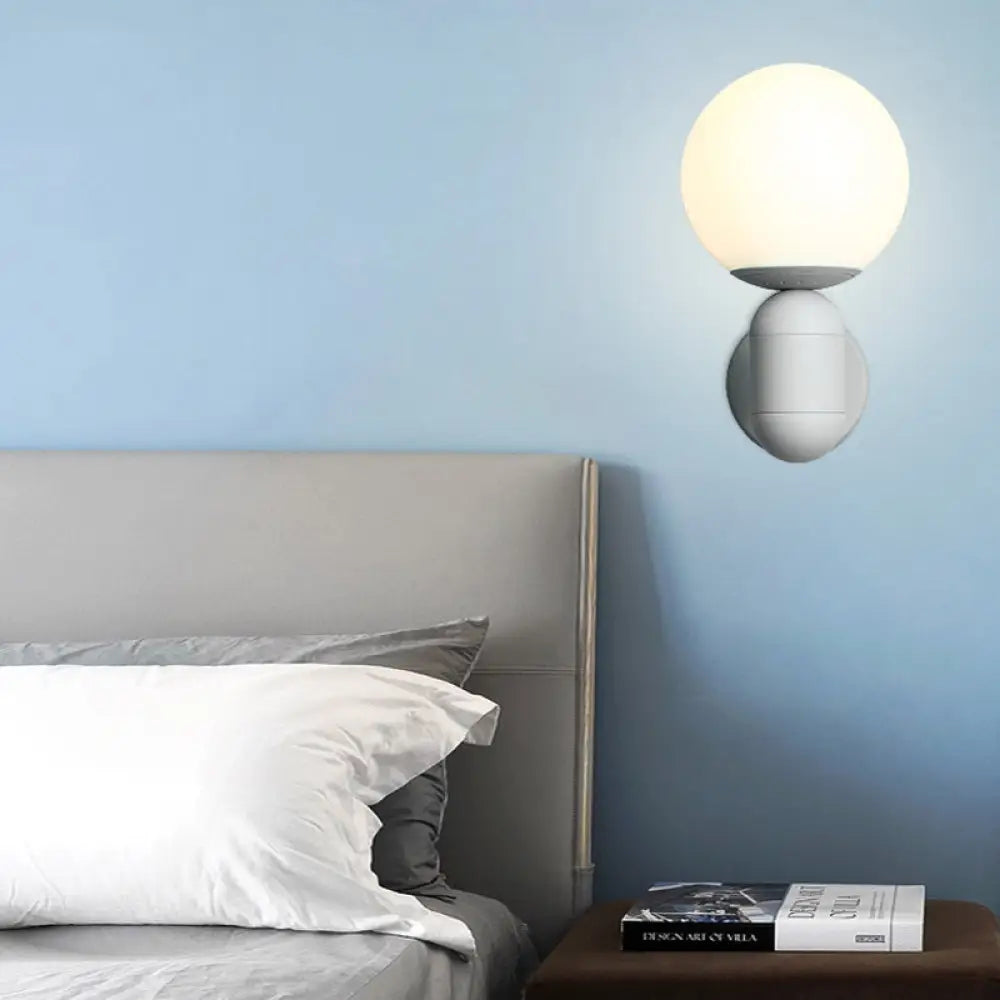 Metal Capsule Sconce Light With Globe Shade - Macaron Style Wall Lamp Grey